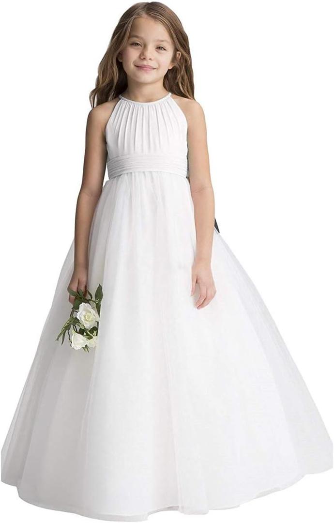 Abaowedding Flower Girls Tulle Chiffon Dresses Kids Wedding Party Pageant Ball Gowns (4, Ivory)