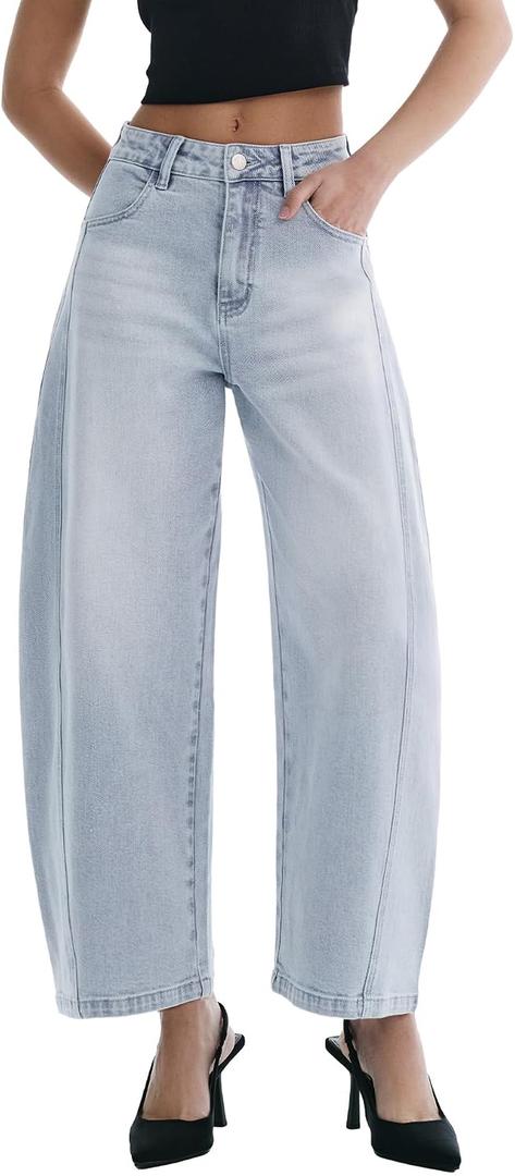 Barrel Jeans for Women Baggy High Waisted Wide Leg Jeans Strechy Y2K Comfort Ankle Denim Pants, Size 4