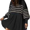 Womens Oversized Sweater Dress Spring Fall Trendy Long Sleeve Crewneck Pullover Tops Relaxed Fit Sweatshirts Mini Dresses (Medium, Stripedblack)