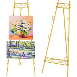 Gold Easel Stand for Sign, Adjustable Metal Wedding Easel Stand for Welcome Sign Heavy Duty Large Easel for Mirror Floor Standing Easel for Painting, Display