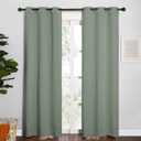 NICETOWN Window Curtain Panels, Thermal Insulated Solid Grommet Blackout Draperies/Drapes for Basement (Greyish Green, 1 Pair, 34 by 84-inch)