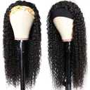 Aiterina Headband Wig Deep Wave Human Hair Virgin Hair Wigs 14 Inch None Lace Front Wigs for Black Women Deep Wave Machine Made Wig Natural Color