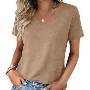 Zeagoo Womens Tops Summer Casual Short Sleeve Tshirts Business Basic Spring V-Neck Shirts Outfits Z-khaki, L