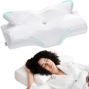 Elviros Cervical Memory Foam Pillows for Neck and Shoulder Pain, Neck Pillow for Sleeping, Side Sleeper Pillows for Adults, Ergonomic Orthopedic Sleeping for Back and Stomach Sleepers (Medium Firm) (White)
