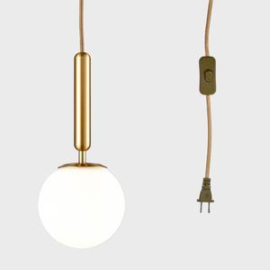 DIRYZON Modern Gold Pendant Light with Plug-in Cord,Milk Glass Pendant Hanging Lighting Globe Swag Light Plug in for Bedroom Living Room 15 CM/6 INCH