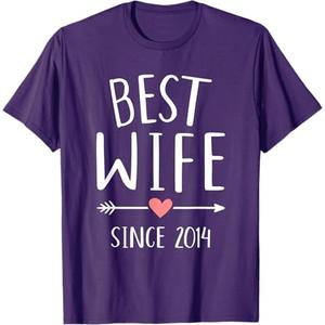Best wife since 2014 for 11th wedding anniversary T-Shirt (L, Purple)