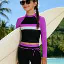 Girls Swimsuit 3 Pieces Long Sleeve Zip Rash Guard Set Bikini Bathing Suits Summer Swimwear with Skirt 7-14 Years (Black)