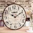 14 Inch Retro Vintage French Country Style Round Wooden Wall Clock Silent Battery Operated Non-Ticking Decorative Clock for Office Farmhouse Bedroom