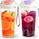 2Pack Plastic Coffee Tumbler 20oz, Acrylic Tumbler with Lid and Straw, Reusable Plastic Cup Iced Coffee Cup for Travel Home Cycling Driving Working, Pink&Purple