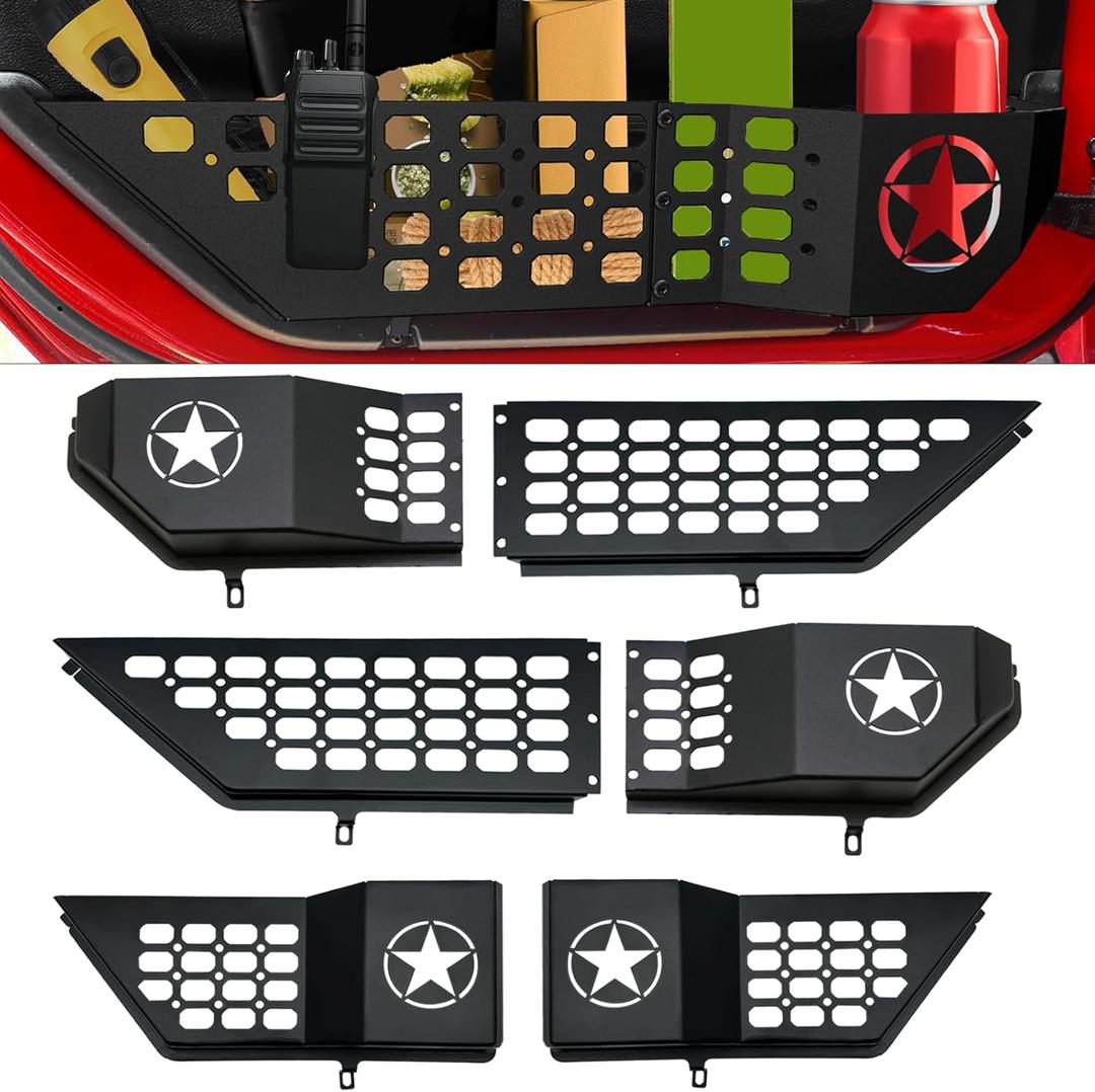 Metal Front and Rear Door Pocket Storage for Jeep Wrangler | Door Pocket for Wrangler JL/JLU 4XE (2018-2025) & Gladiator JT (2020-2025) | Door Storage Accessories | Non-Fit Power Seats | 4PCS, Star