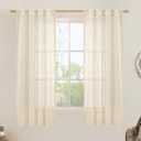 LAMIT Faux Linen Curtains 63 inches Long for Bedroom, Back Tab and Rod Pocket Linen Drapes Light Filtering Sheer Window Curtains for Living Room, Set of 2 Panels (38 x 63 Inch, Beige)