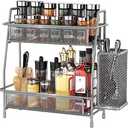 LEMIKKLE Spice Rack Organizer for Kitchen Counter, Spices Organizer and Storage Seasoning Organizer for Cabinet, Kitchen Metal Countertop Organizer with Side Basket (Grey)