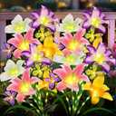 Solar Garden Lights 4 Pack 16 Lily Flowers with Butterfly Decor, Gifts for Mom Woman Mothers Day Birthday Solar Flower Lights for Outside - Decorative Lilies for Yard, Patio, Pathway