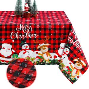 Tiamon Christmas Tablecloth Table Cover for Rectangle Table, 60 x 104 Inch Washable Red Buffalo Plaid Snowman Santa Claus Cover Decorations for Xmas Winter Holiday Party Supplies