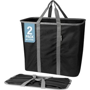 CleverMade Collapsible Laundry Caddy - Midnight Black Shadow Gray 2Pack 64L - Foldable Storage Organization Container for Clothes Laundry Room Storage
