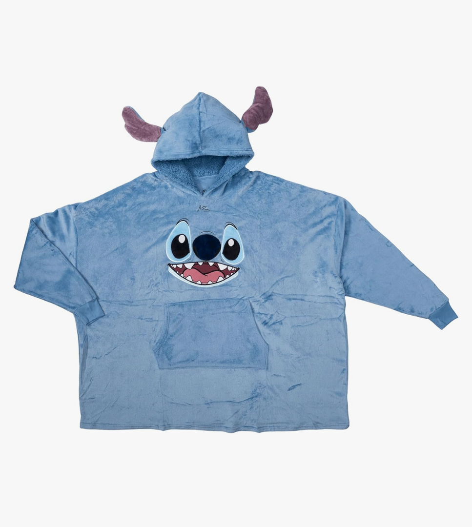 Stitch Costume Big Face Blue Oversized Giant Blanket Hoodie Christmas Sleep Poncho with Hood Halloween Cosplay Extra Comfy for Lounging - One Size