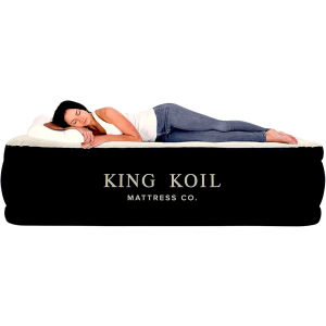 King Koil Luxury Air Mattress Queen with Built in Pump, Integrated Premium Pillow Inflatable Airbed for Guests, Camping & Home 