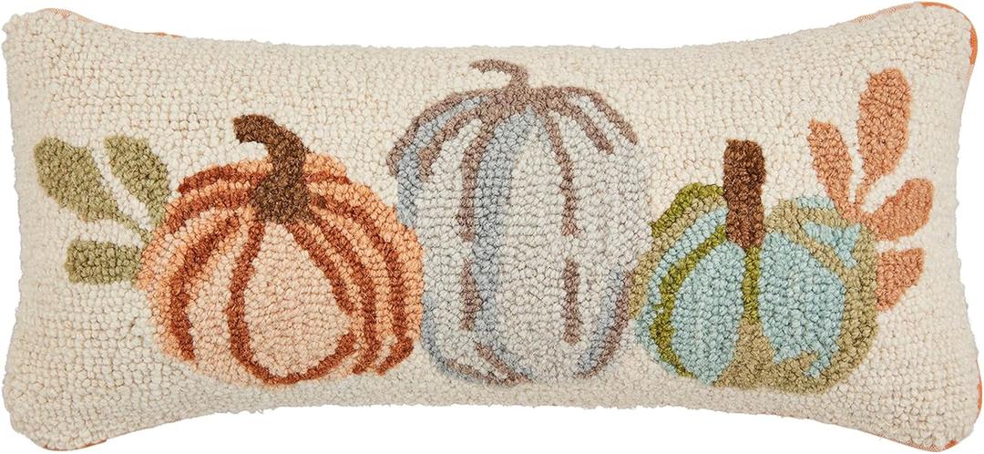 Mud Pie Lumbar Pumpkin Wool Pillow, 8" x 18", Cream