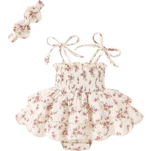 Baby Girl Clothes Infant Summer Romper Dress Sleeveless Bodysuit Jumpsuit with Headband Toddler Outfits (3-6 M)