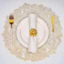 Evevda Gold Placemats Set of 6 Hollow Out Vinyl Dinner Table Mats Non Slip Washable Place Mats for Dining Tables Kitchen Decor