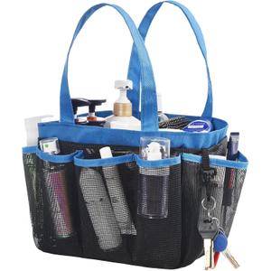 Mesh Shower Caddy Basket, 8 Large Pockets Quick Dry Shower Tote Bag, Portable Bathroom Caddy for College Dorm, Blue