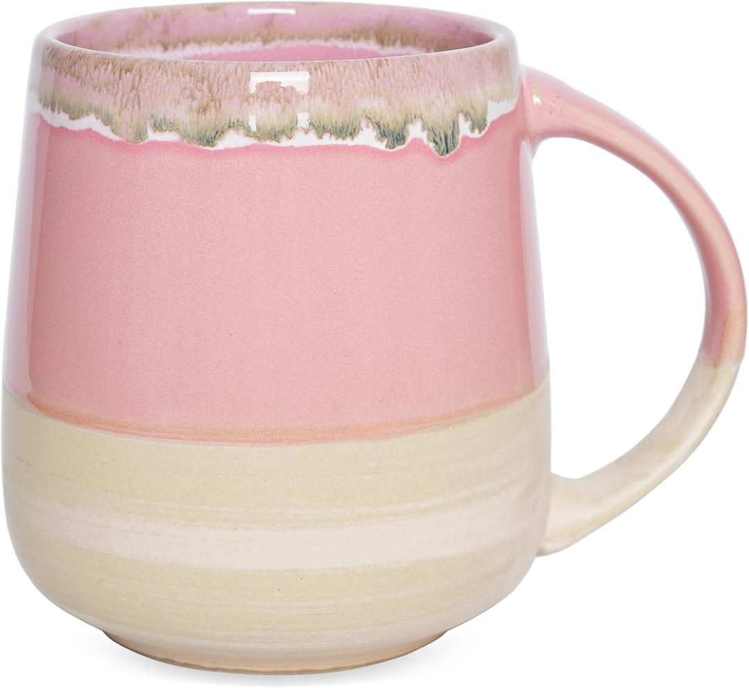 Bosmarlin Extra Large Ceramic Coffee Mug, 23 Oz, Dishwasher and Microwave Safe, Oversized Big Tea Cup, Reactive Glaze (Pink)