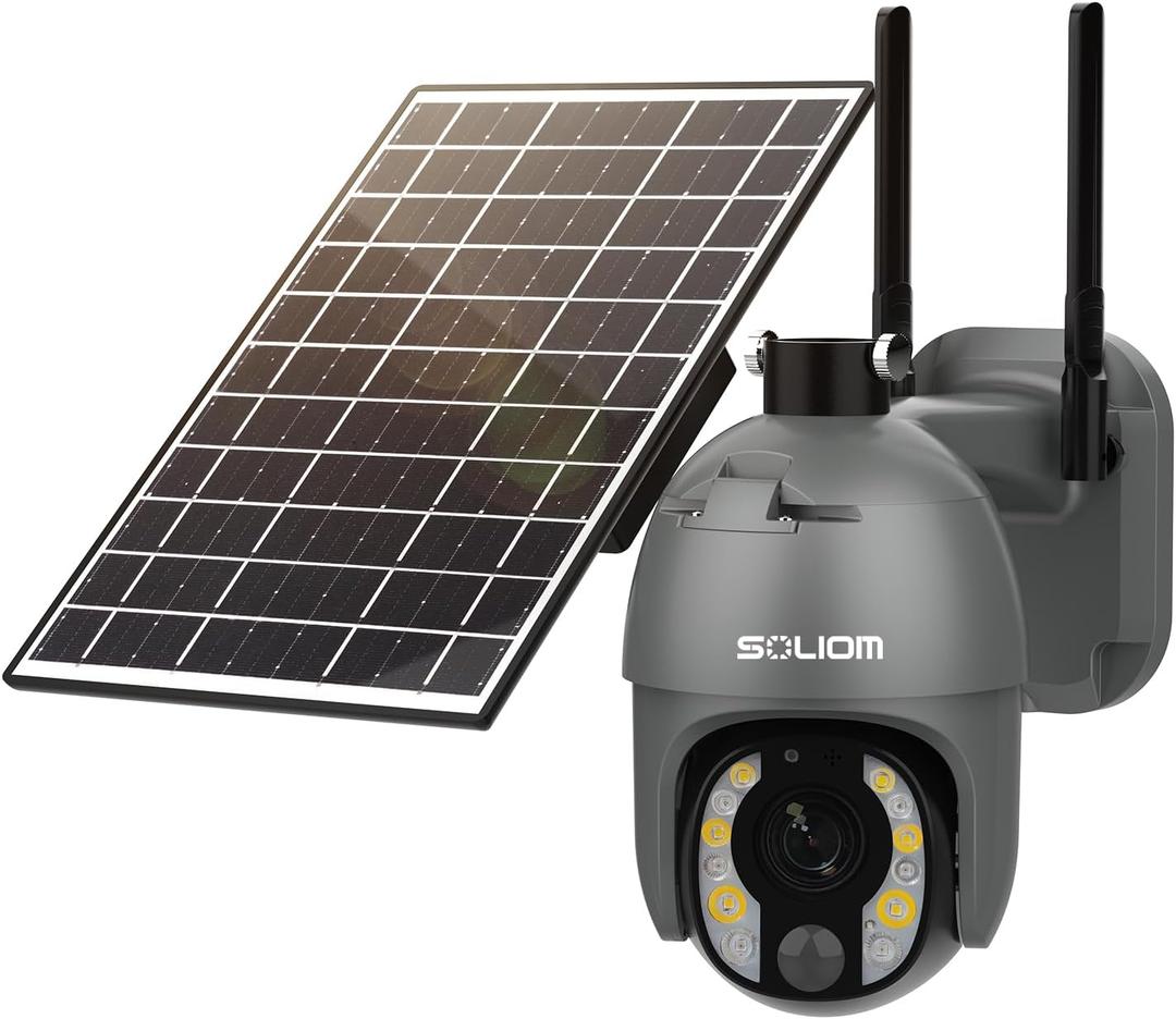 SOLIOM Security Cameras Wireless Outdoor, 5MP 2.4G Wi-Fi Security Camera with 10X Optical Zoom, Battery and Solar Powered, Human Detection, Spotlight Color Night Vision, Auto Tracking
