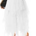 Tulle Skirts for Women Midi Long Tutu Skirt A-Line Mesh Layered Fairy Trendy High Elastic Waist Halloween Skirts (White)