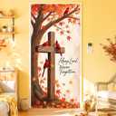 Always Loved Never Forgotten Door Cover Decorations Thanksgiving Porch Sign Maple Leaves Leaf Banner Religious Cross Cardinal Bird Welcome Covers for Autumn Harvest Outdoor Christmas Holiday Supplies