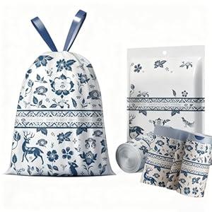 4 Gallon No Tearing Trash Bags Drawstring, Leakproof Printed Tall Kitchen Garbage Bags, Colorful Portable Sturdy Trashbag for Office, Kitchen, Bathroom, Bedroom Trash Cans, 128Count