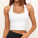 SUUKSESS Women Padded Halter Sports Bra Backless Longline Workout Crop Tank Tops (White, L)