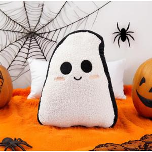 WDS WONDROUS Ghost Pillows Halloween Decor  Ghost Shaped Throw Pillow for Home, Soft Stuffed Fun Ghost Cushion Halloween Decorations Indoor  Cute Black and White Halloween Pillow  15.8x12.6in