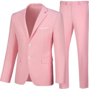 Mens 2 Piece Suit Slim Fit Business Wedding Party Tuxedo Dress Suits for Men Jacket and Pants Set (XS, Pink)