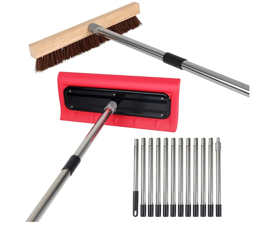 2-in-1 Leaf Roof Brush and Snow Rake, Roof Cleaning Brush & Leaf Removal Tool, Adjustable 5-20ft Cleaning Brush Tool for Cleaning Shingles, Solar Panels, Car Tops with No-Scratch Head