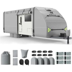 K-Musculo RV Cover, 27-30 FT Heavy Duty Travel Trailer Cover with 8 Layers Corner, Windproof and Waterproof Camper Cover with 4 Tire Cover & Tongue Jack Cover