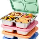 4 Pack Stainless Steel Snack Containers with Silicone Lids, Leakproof Bento Snack Boxes, Reusable 4 Compartment Metal Lunch Containers, Dishwasher Safe Food Storage for Meal Prep, Work & Travel, Large