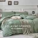 JELLYMONI Cotton Duvet Cover Queen Size - Green Striped Comforter Cover with Button 100% Washed Cotton 3PCS Breathable Soft Solid Bedding Set Duvet Cover 9090in & 2 Pillowcases (NO Comforter)