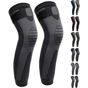 Full Leg Sleeves Long Compression Leg Sleeve Knee Sleeves Protect Leg, for Man Women Basketball, Arthritis Cycling Sport (Large (1 Pair), 02_Black Pro)