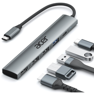 Acer 5 in 1 USB C Hub with 4K HDMI, 100W Power Delivery, 3 USB A Data Ports, USB C to HDMI Multiport Adapter for Laptop, PC, Tablet, MacBook Air, iPad Air, iMac, iPhone 15/16 Pro/Pro Max