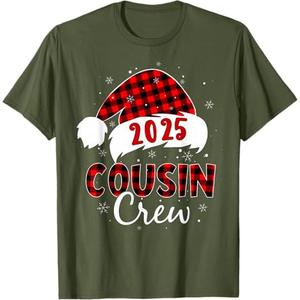 Buffalo Plaid Santa 2025 Cousin Crew Christmas Xmas Holiday T-Shirt (Small)