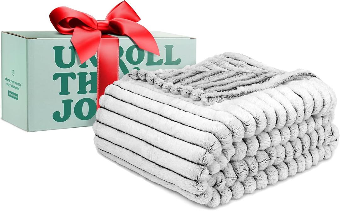 GO Premium Plush Soft Throw Blanket for Couch - Black and White Fleece Blanket for Living Room, Bedroom, Home Decor - Small Couch Blanket for Men, Women (50x60 Inches) (White With Stripes)