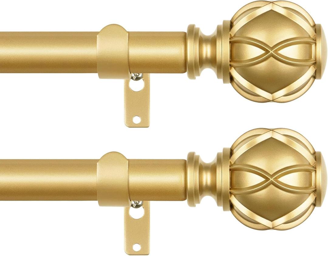 Curtain Rods 2 Pack, HOTOZON Curtain Rods for Windows 28 to 48 Inch, Adjustable Heavy Duty Drapery Rods with Netted Texture Finials, Antique Gold