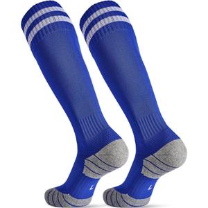 CWVLC Soccer Socks for Kids Youth Adult, Cotton Football Softball Baseball Socks (Large, Blue-2 Pairs)