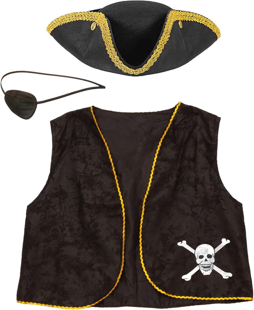 Tigerdoe Pirate Costume For Adults - Pirate Toys and Accessories - Dress Up Clothes - 3 Piece Set (Hat, Eye Patch and Vest) (Black)
