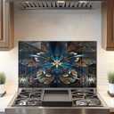 DAIFURONGE Tempered Glass Backsplash For Kitchen,3D Butterfly Flower Gesign Stove Backsplash Panel,Easy to Clean,Wall Decor (Art Deco 3, 30"x18"(76.2x45.72cm)