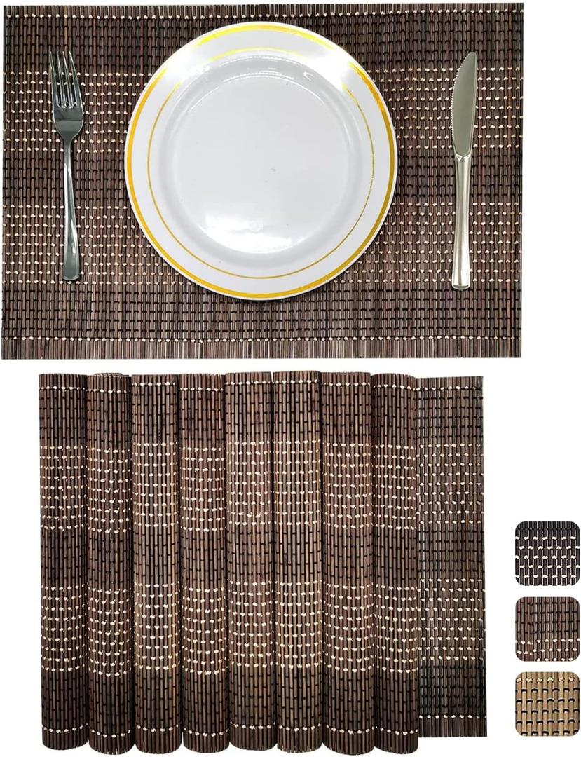 ANDSTAR Set of 8 Pcs Bamboo Placemats Natural Anti-Slip Bamboo Placemats Washable Heat-Resistant Table Mats for Dining Room and Kitchen(Coffee+White+Black)