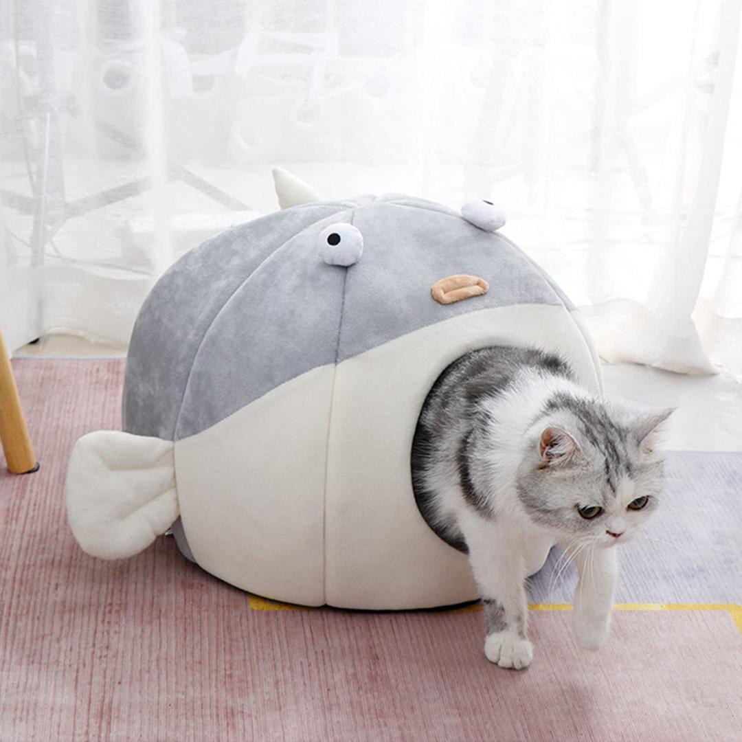 Lcybem Cat Beds for Indoor Cats - Cat Bed Cave with Removable Washable Cushioned Pillow, Soft Plush Premium Cotton No Deformation Pet Bed, Roomy Dolphin cat House Design ( L)