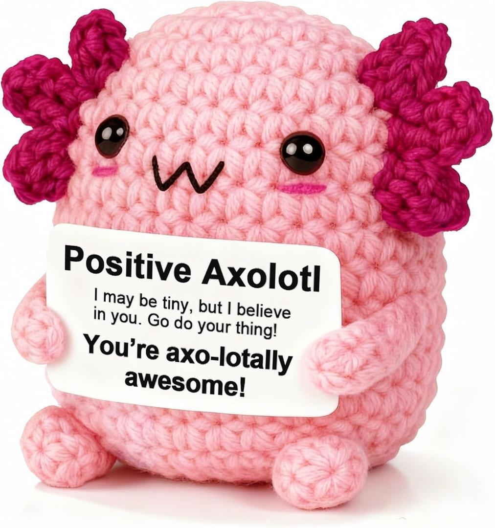 Krinisou Positive Axolotl Gifts  Cute Crochet Plush with Emotional Encouragement Inspirational Support Card, Thinking of You Gifts for Women Friend Coworker