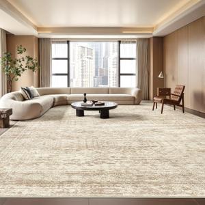 8x10 Area Rugs for Living Room, Non-Slip Backing Large Washable Rug for Nursery Room, Vintage Abstract Bedroom Rugs, Thin Indoor Home Decor Soft Farmhouse Rug (8'x10', Beige/Ivory)