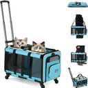 MILADA Large Cat Carrier for 2 Cats, Soft Big Pet Carrier with Wheels, Double Cat Carrier on Wheels, Rolling Pet Carrier for Travel Hiking Shopping and CampingNot for Air Travel, Blue